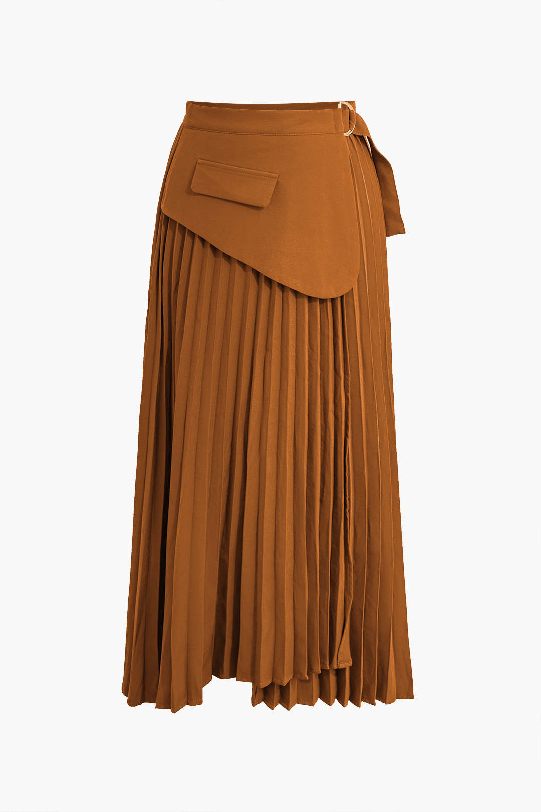 Solid Asymmetrical Pleated Skirt in Polyester Fabric