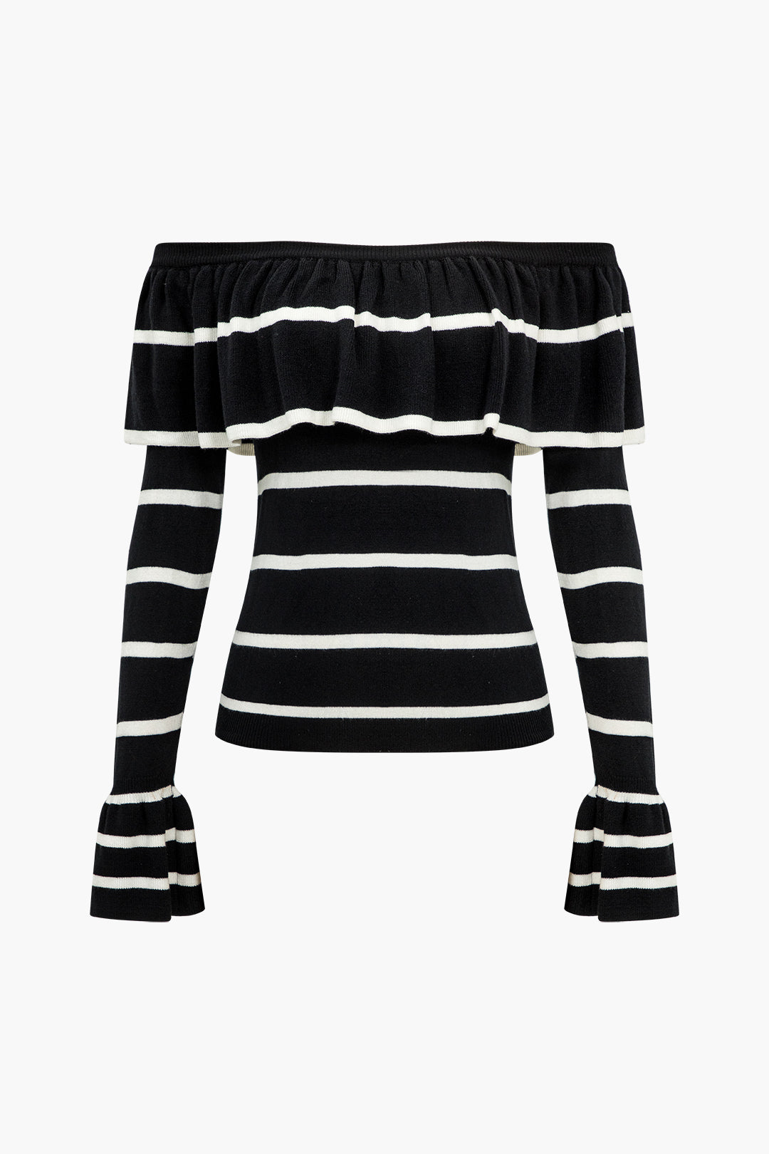 Stripe Ruffle Off Shoulder Bell Sleeve Top