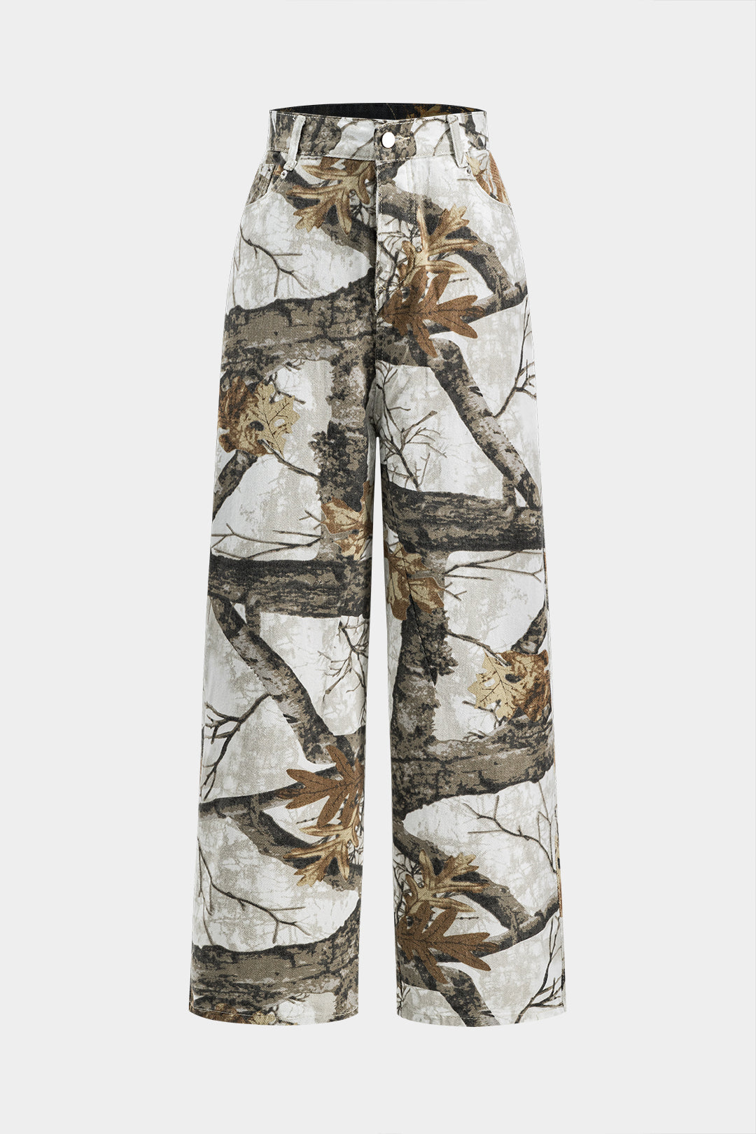 Branch Print Denim Wide Leg Trousers