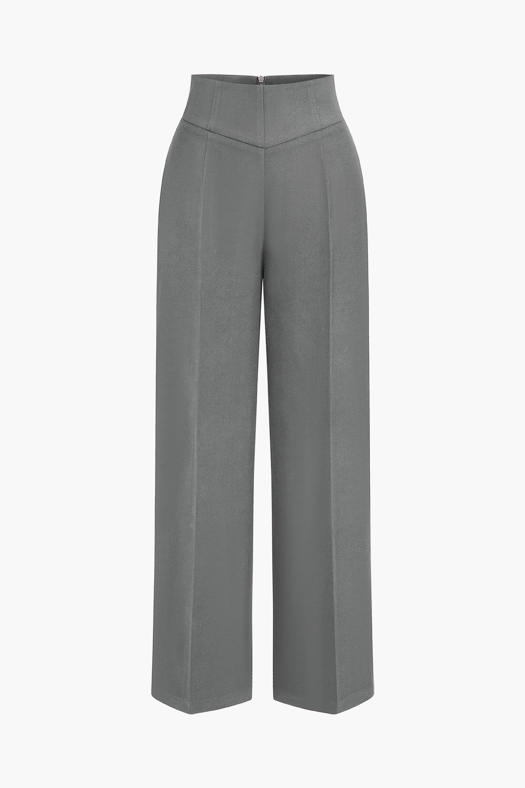 Basic High-Waisted Wide Leg Trousers in Twill Fabric