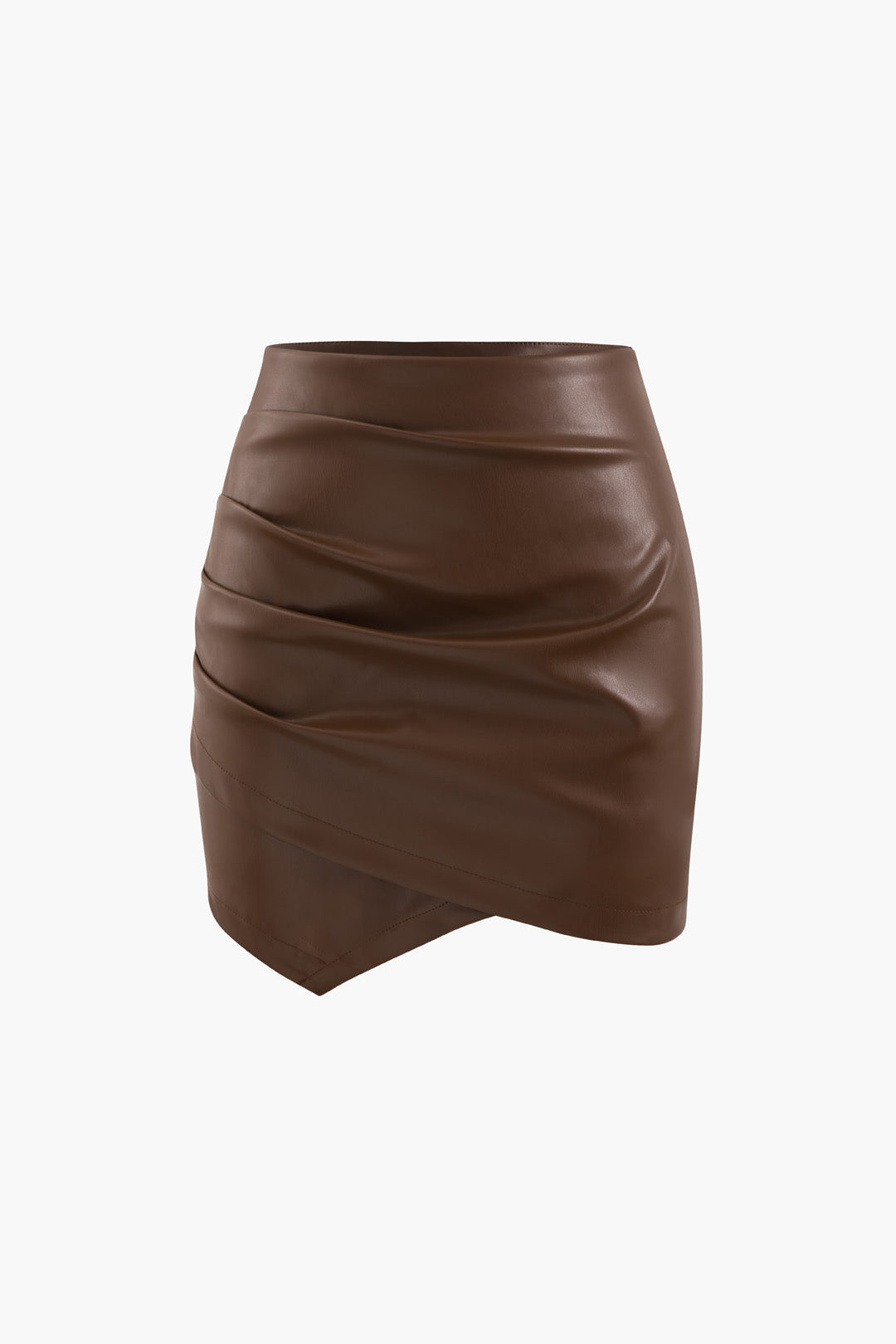 Asymmetrical Ruched Faux Leather Mini Skirt