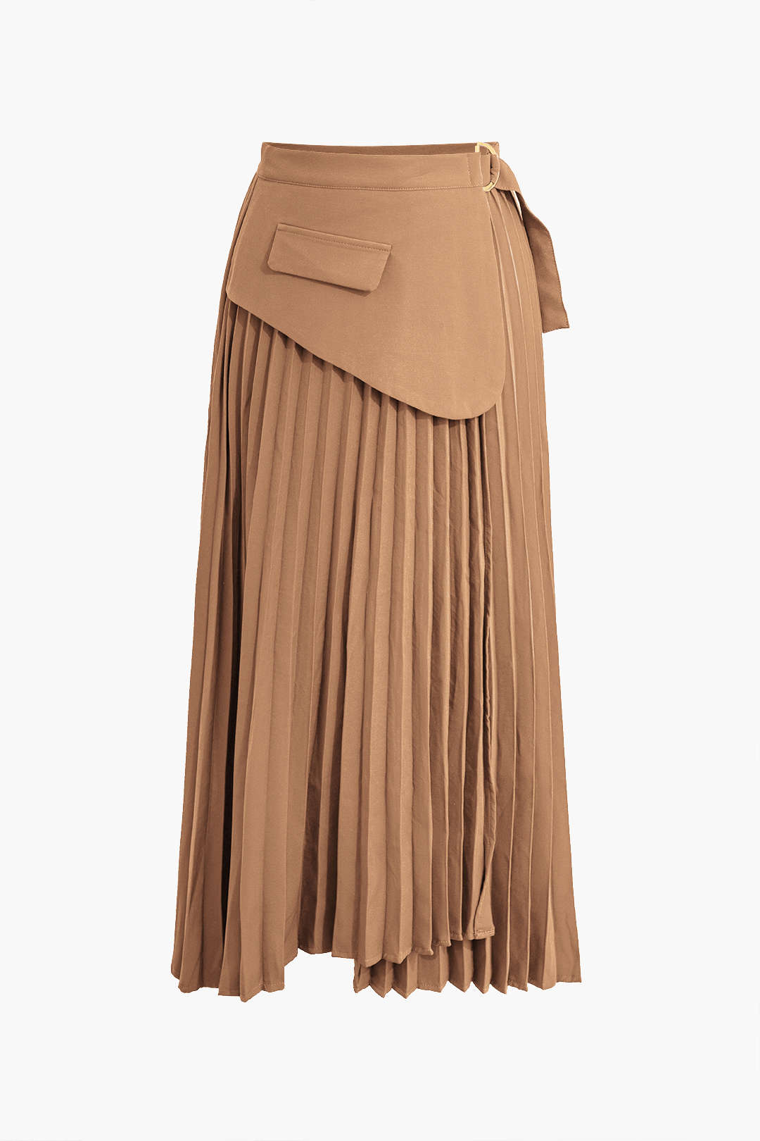 Solid Asymmetrical Pleated Skirt in Polyester Fabric