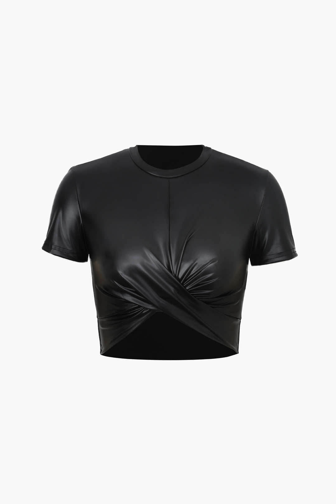 Basic Faux Leather Cropped Tee in Slim Fit