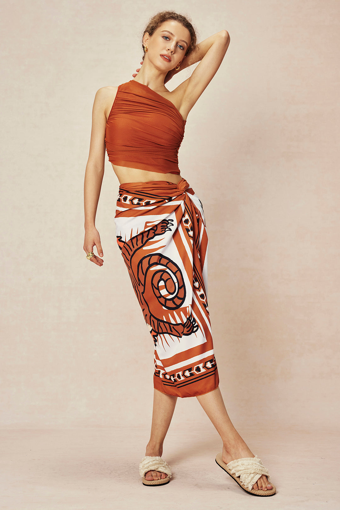 Abstract Print Knot Maxi Skirt with Fitted Style