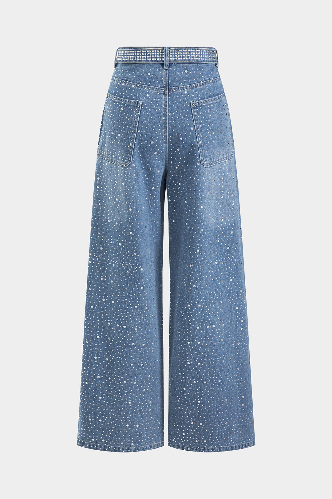 Denim Rhinestone Button Pocket Wide Leg Jeans