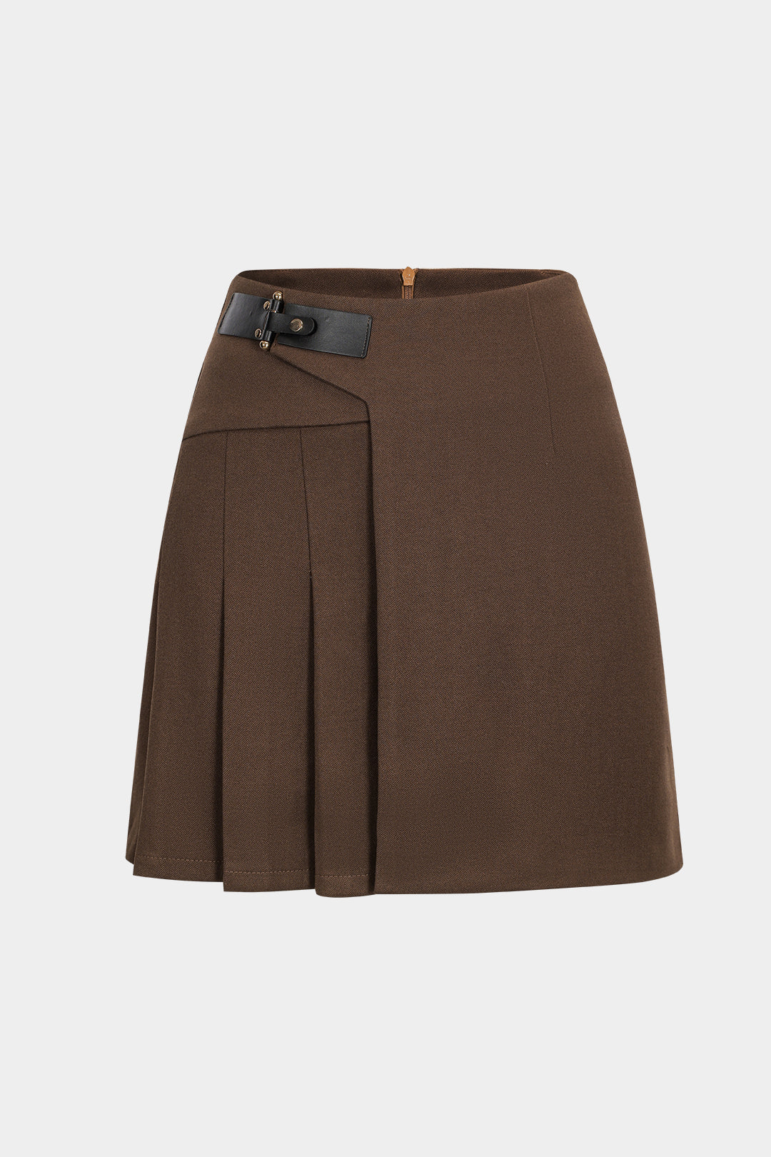 Belted Pleated High Waist Skirt - Casual Woolen Fit