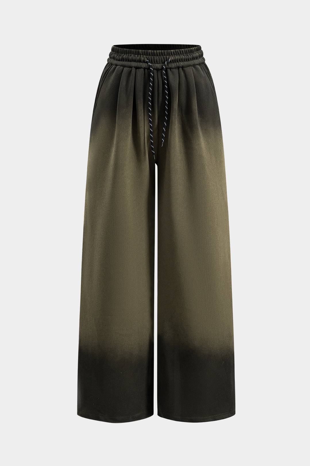 Ruched Drawstring Wide Leg Trousers in Jersey Fabric