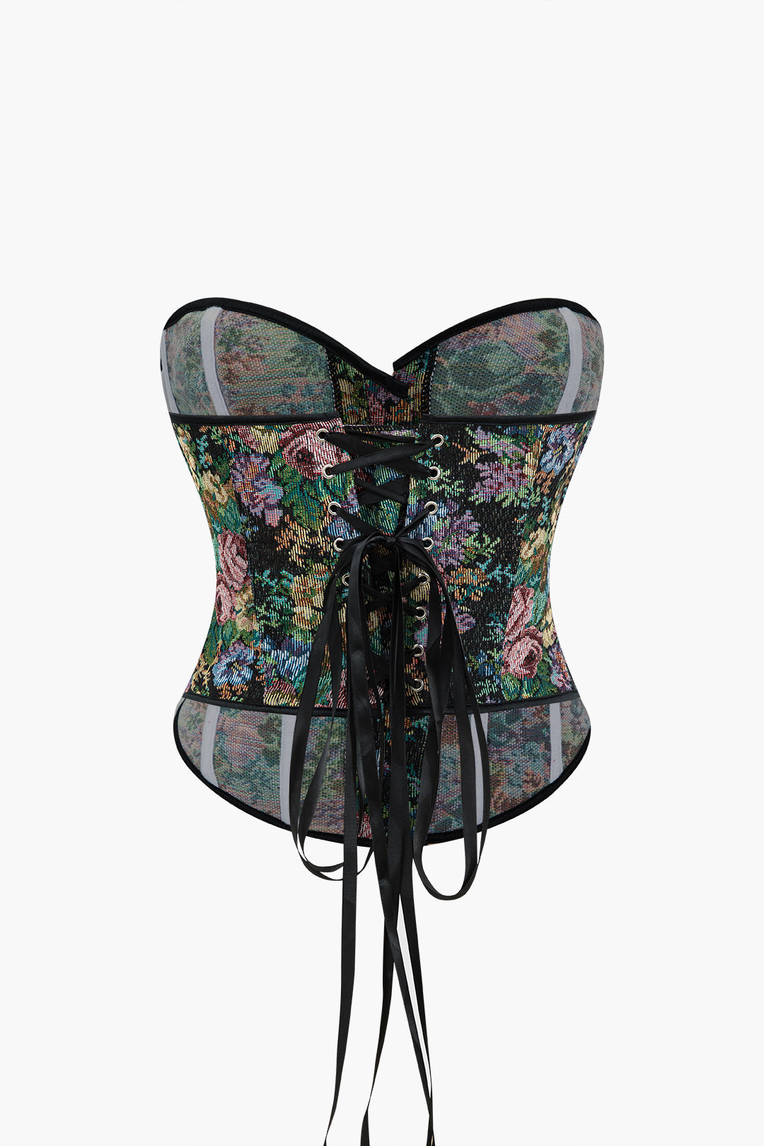 Jacquard Corset Waist Tube Top with Binding Ribbon