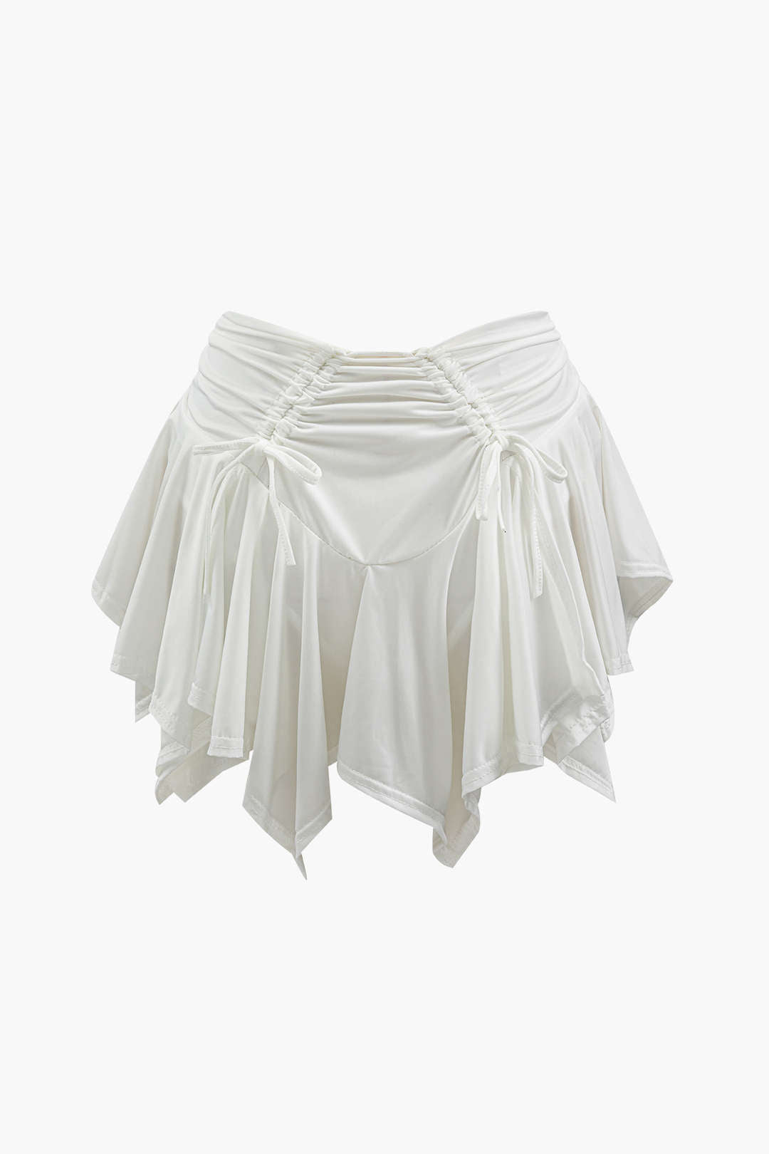 Ruched Drawstring Asymmetric Mini Skirt in Sheer Fabric