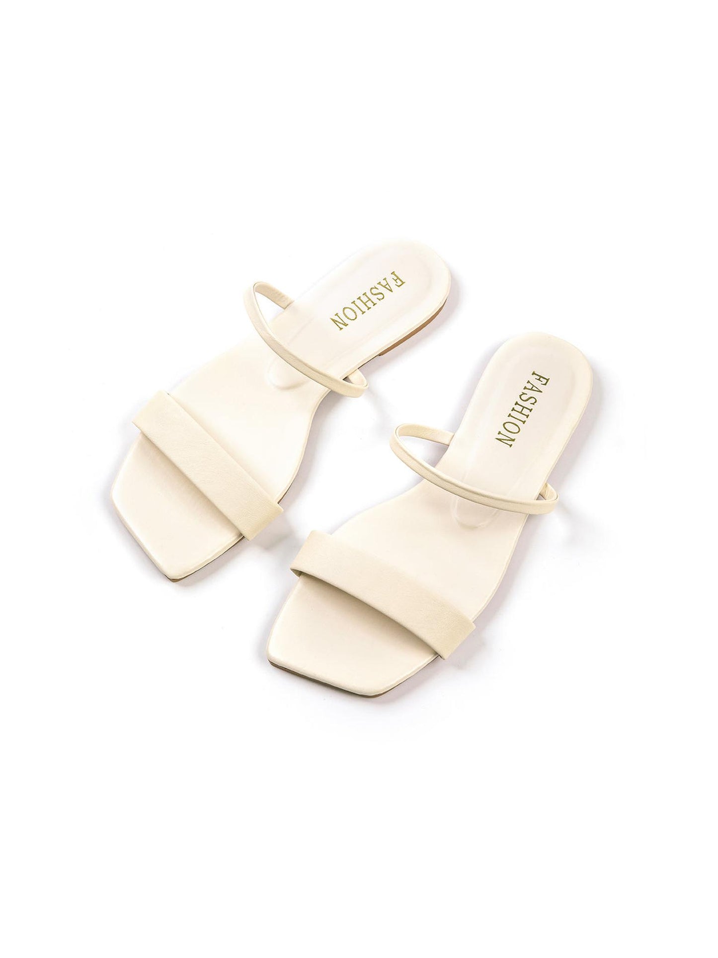 Basic Square Toe Flat Slide Sandals in PU Leather