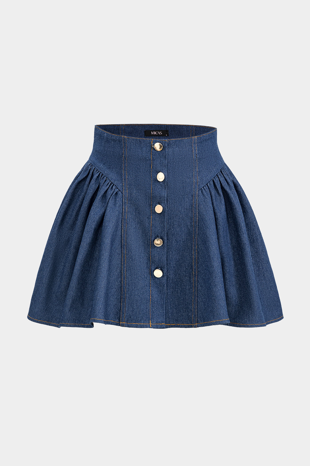 Denim Ruched Button High Waist Skirt