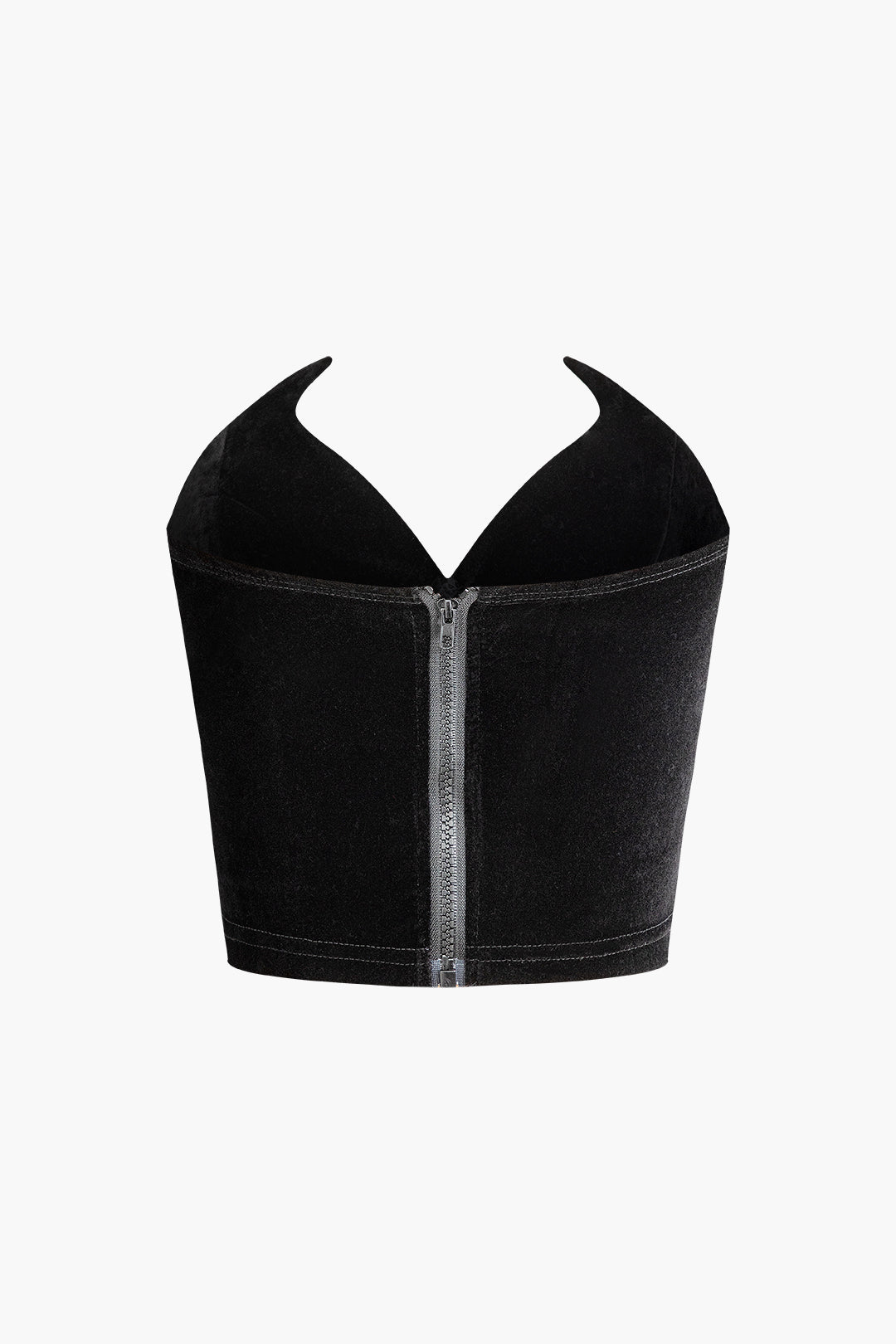 V-Neck Velvet Bustier Zipper Tube Top