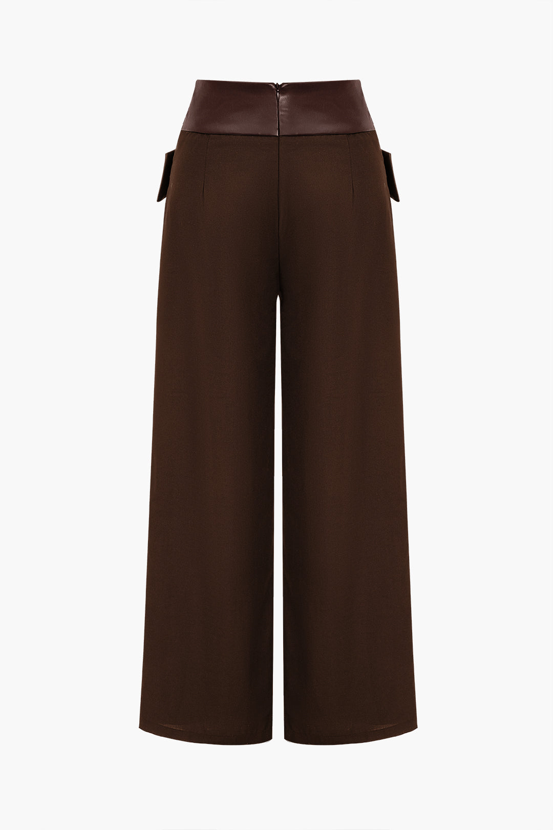 Solid Faux Leather High Waist Pocket Trousers