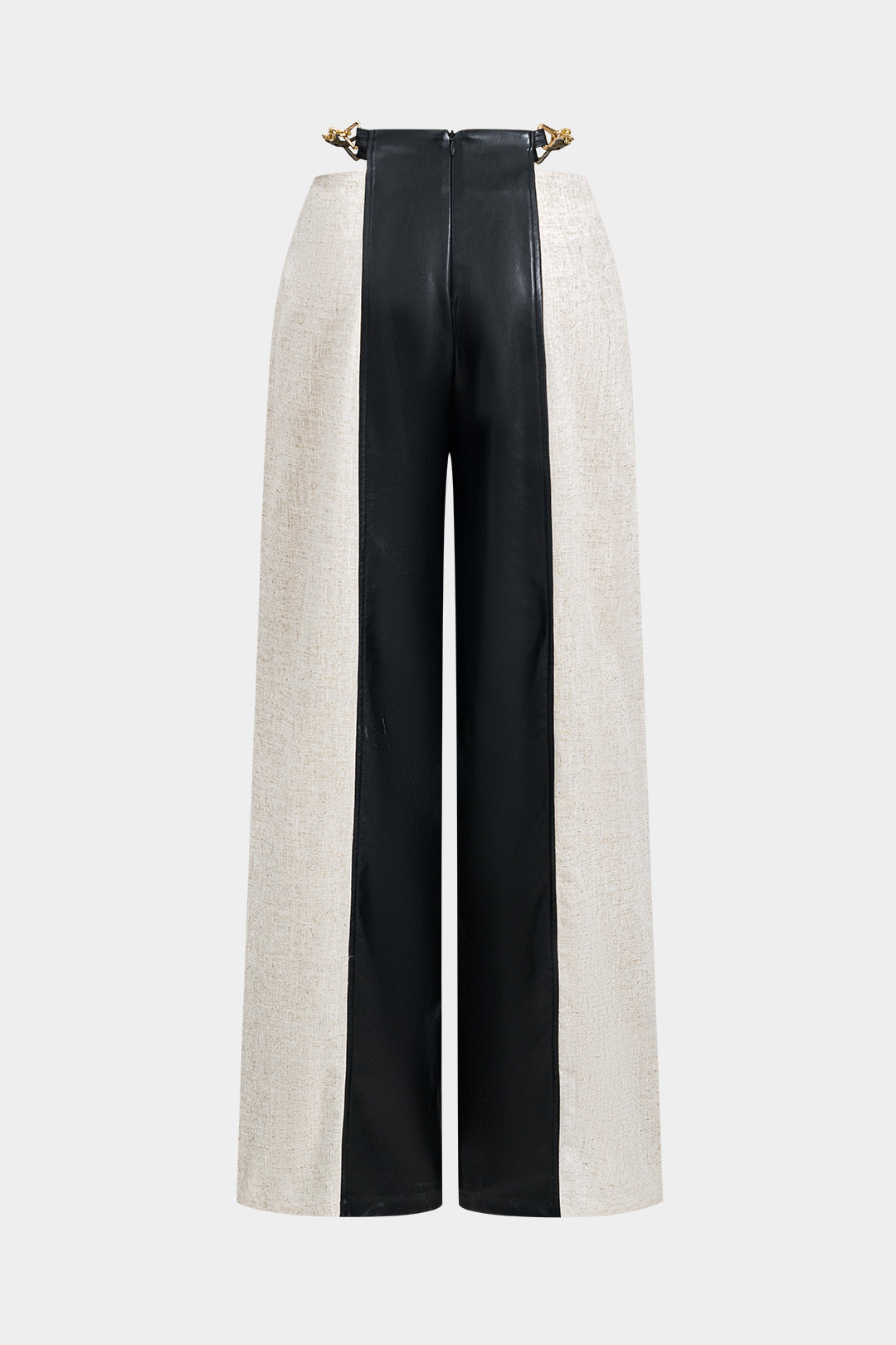 Faux Leather Metallic Patchwork Trousers for Casual Wear