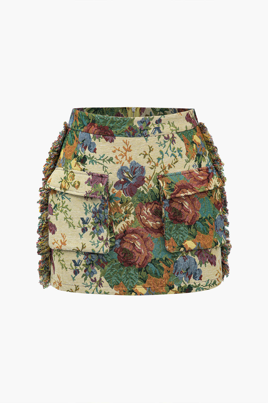 Retro Floral Print Fringe Mini Skirt