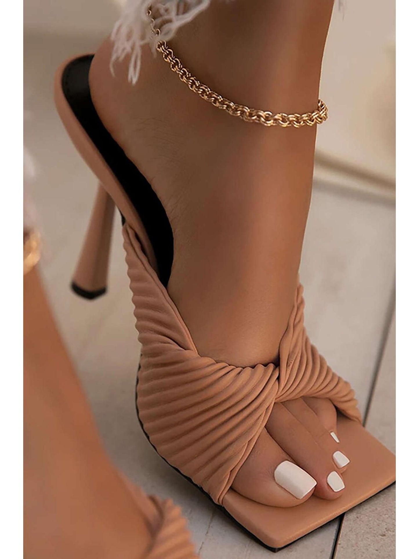 Square-Toe Slingback Mid Heel Sandals in PU Leather