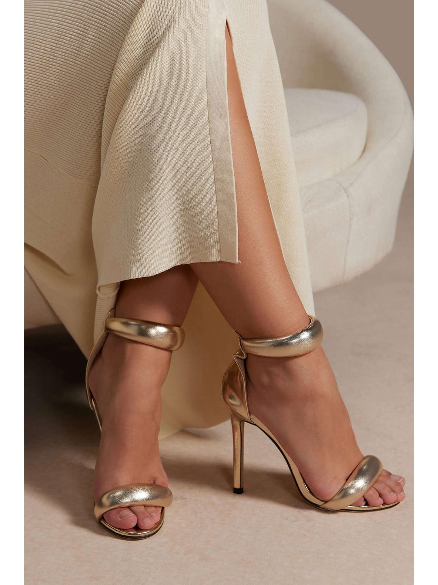 Metallic Open Toe Ankle Strap High Heels 4.5 Inch