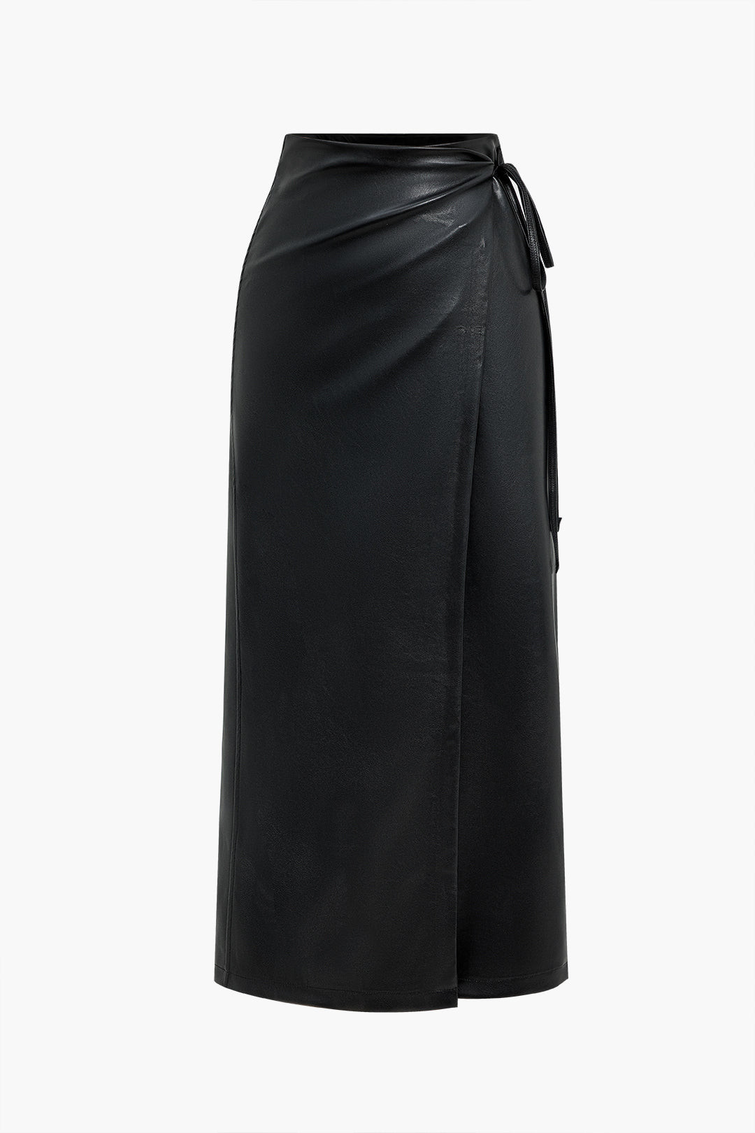 Faux Leather Asymmetrical High Waist Tie-Up Skirt