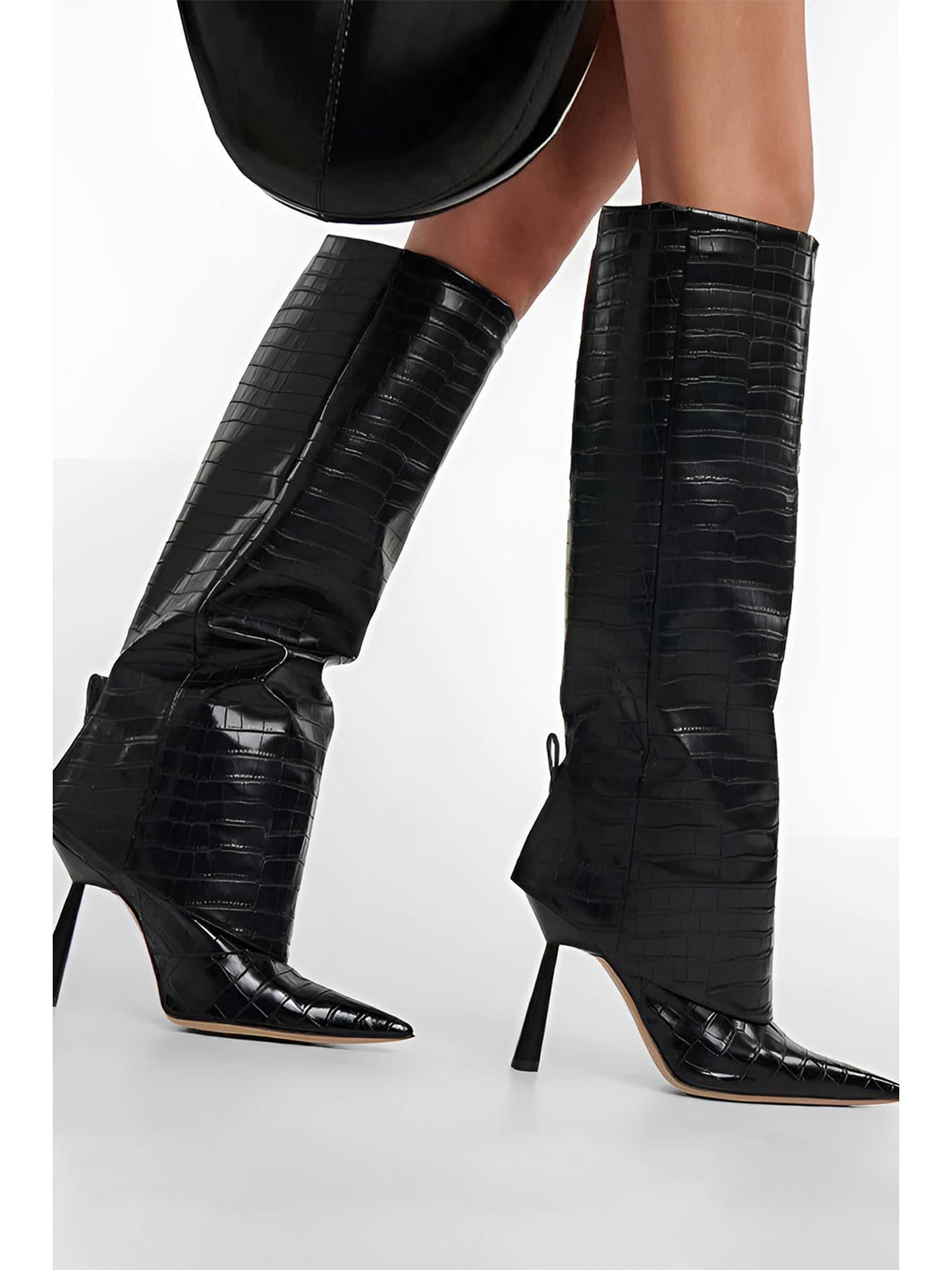 Crocodile Faux Leather Knee High Stiletto Boots