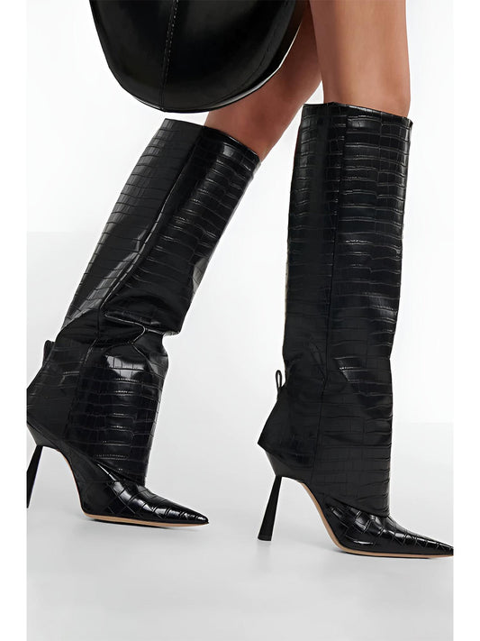 Crocodile Faux Leather Knee High Stiletto Boots