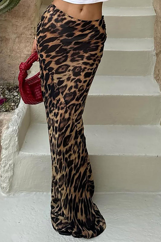 Leopard Print Fitted Mermaid Skirt