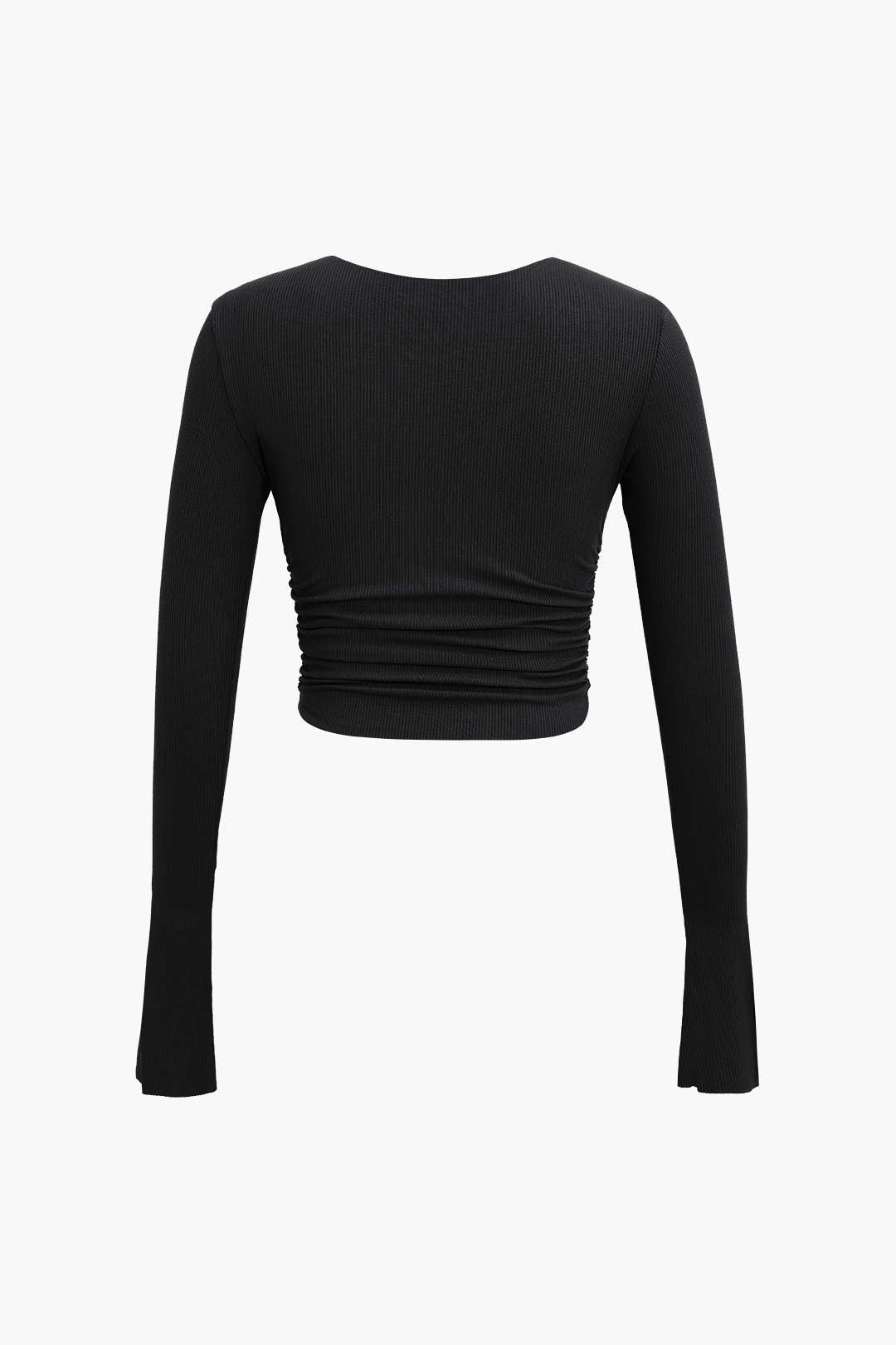 Ruched V-Neck Slit Sleeve Top in Ribbed Fabric