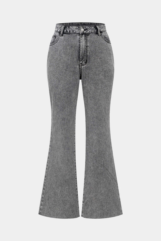 Denim Button Pocket Bell Leg Trousers