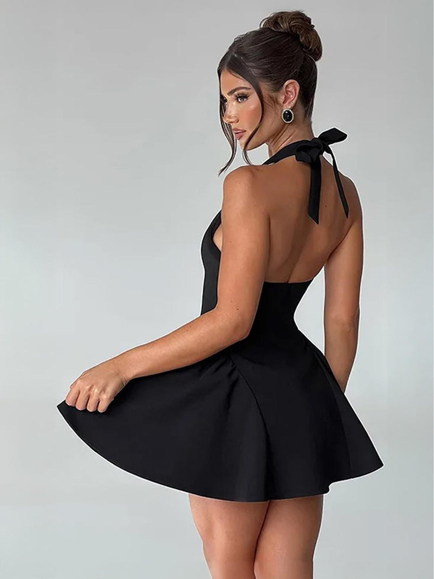 Deep V Neck Backless Mini Dress