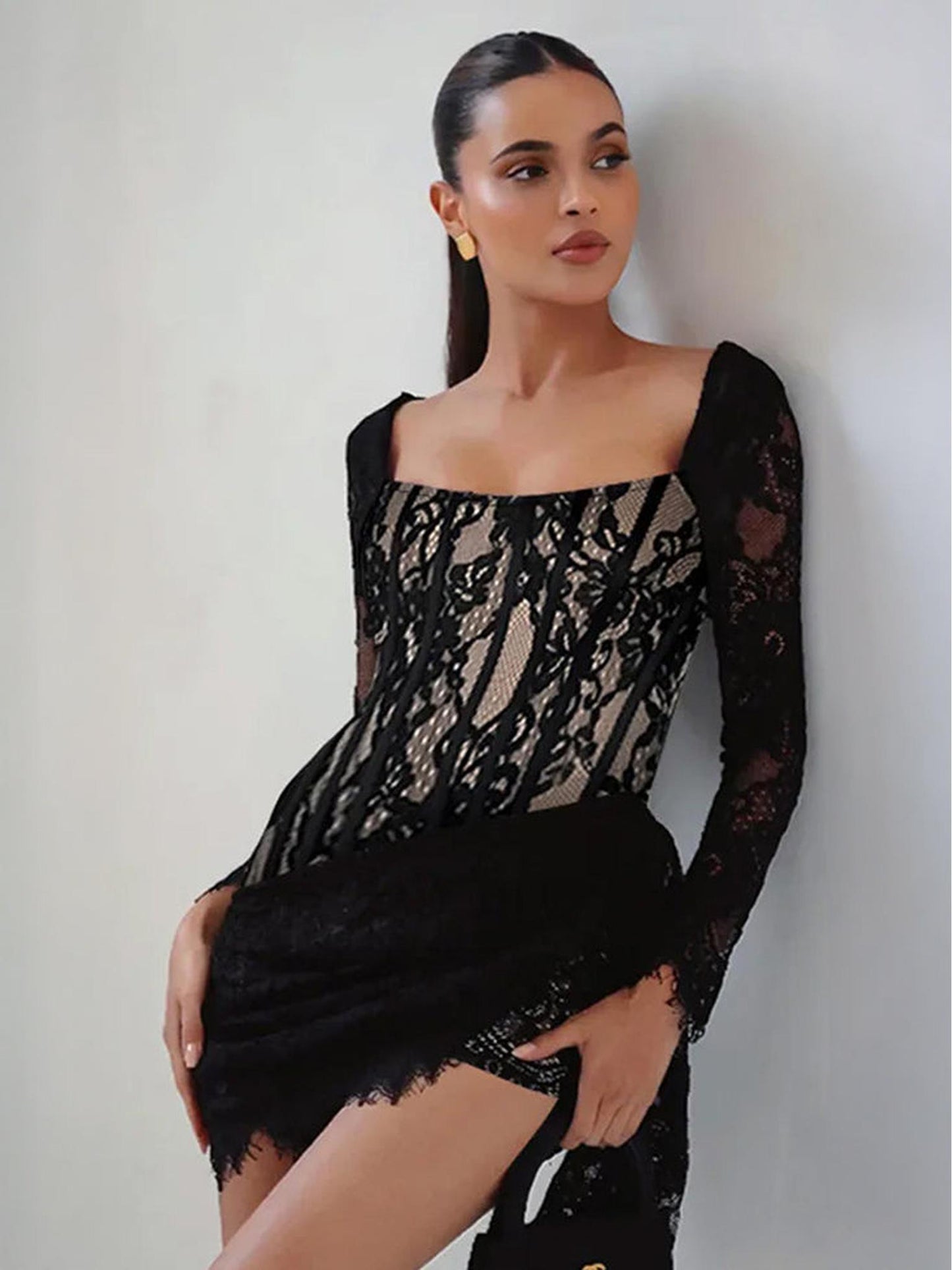 Black Lace Mini Dress - Backless Bodycon Club Dress